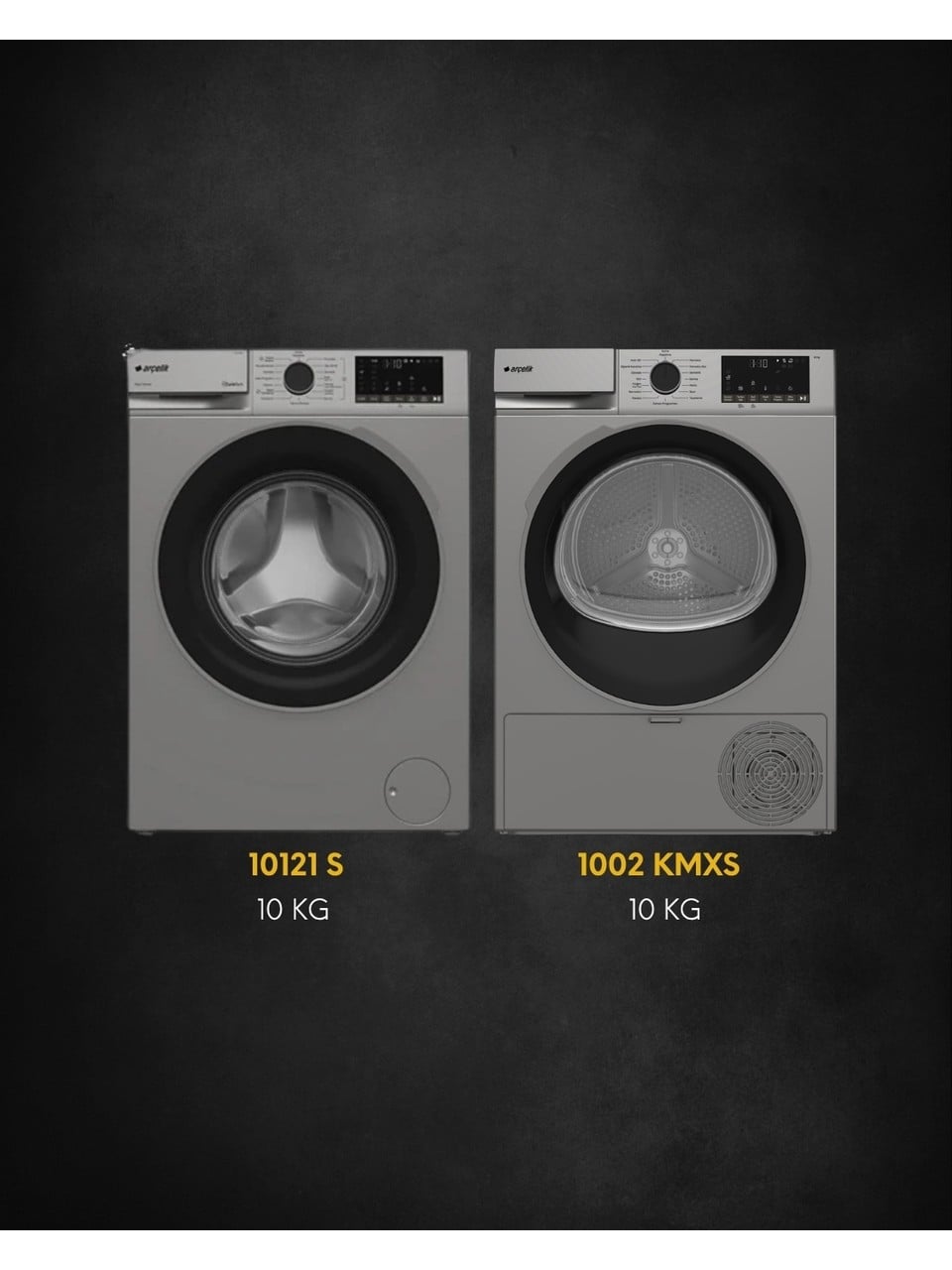 Arçelik 10121 S 10 Kg 1200 Devir Çamaşır Makinesi + 1002 KMX S 10 Kg Çamaşır Kurutma Makinesi Seti