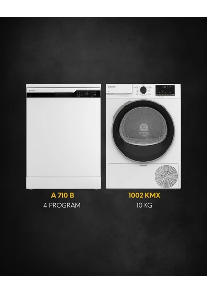 Arçelik A 710 B Bulaşık Makinesi + 1002 KMX 10 Kg Çamaşır Kurutma Makinesi Seti