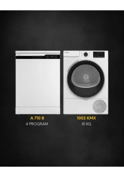 Arçelik A 710 B Bulaşık Makinesi + 1002 KMX 10 Kg Çamaşır Kurutma Makinesi Seti